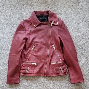 Zara Red Moto Leather Jacket